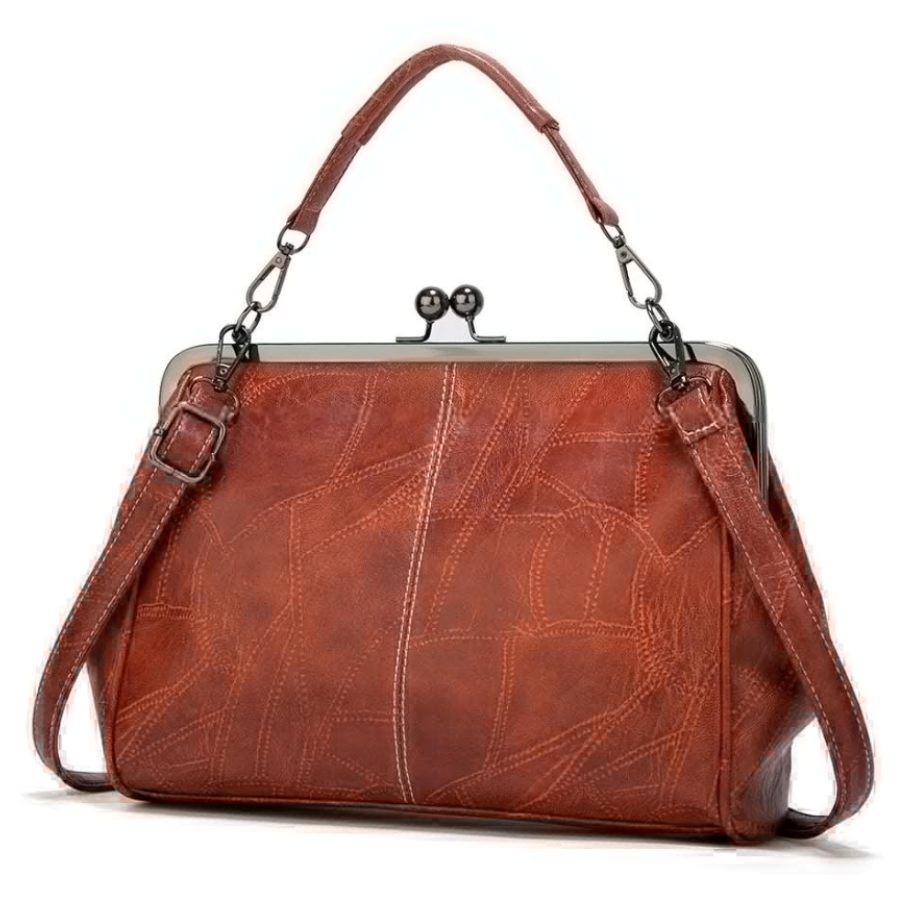 Vintage-Inspired Leather Kisslock Handbag