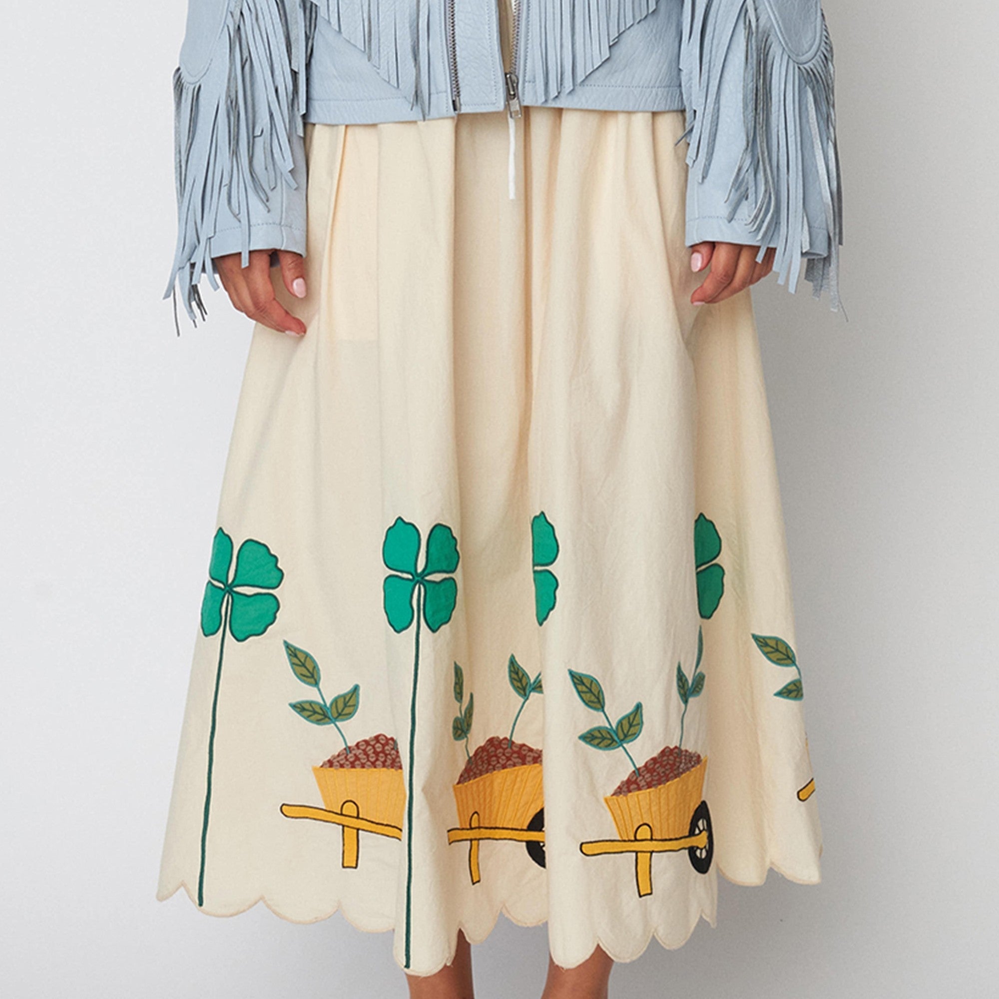 Embroidered Cotton-Poplin Midi Skirt