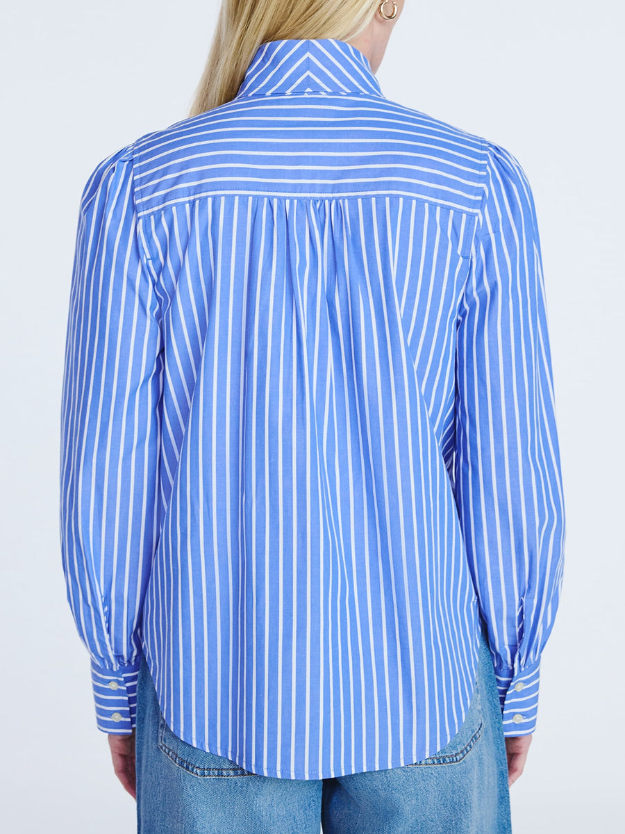 Tie Neck Puff Sleeves Striped Print Blouse