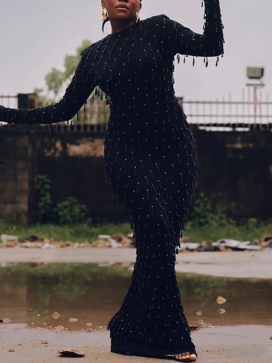 Slim-Fit Dress With Beaded Pendant