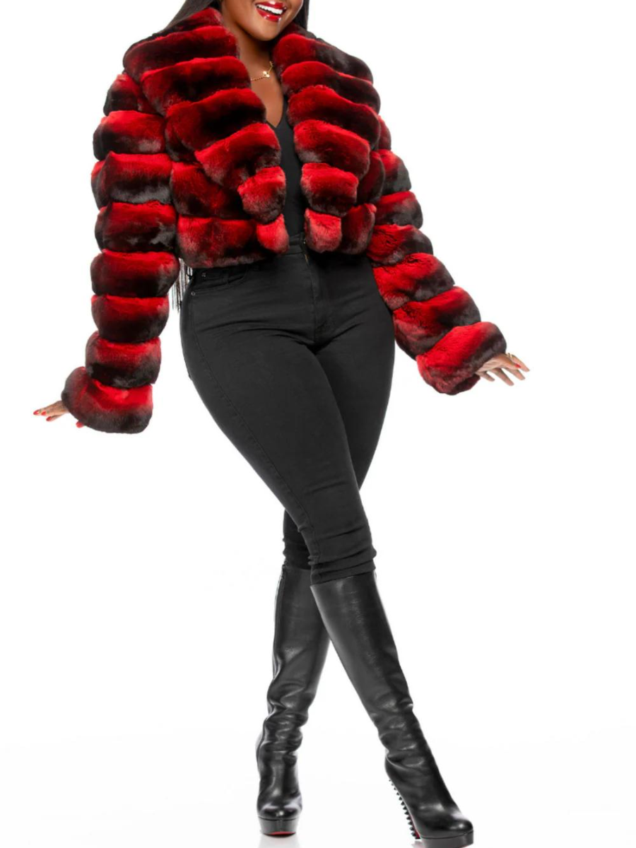 Gradient Patchwork Faux Fur Cropped Coat | US Free Shipping