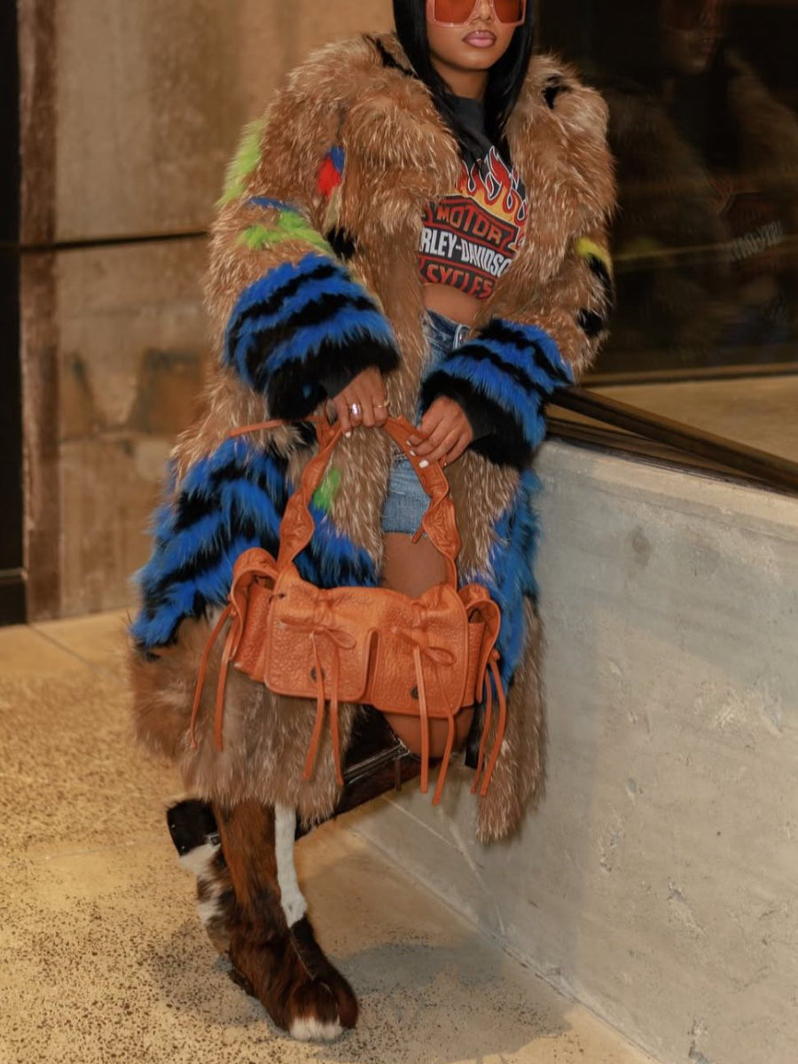 Multi-Tone Mixed Faux Fur Coat | US Free Shipping