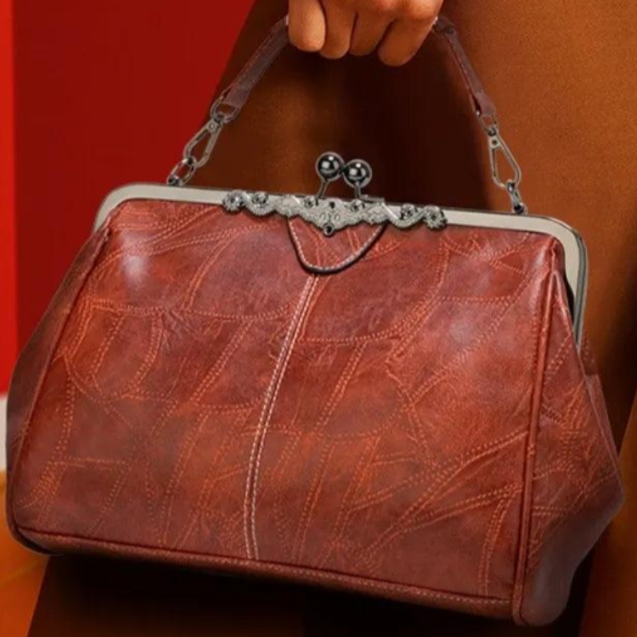 Vintage-Inspired Leather Kisslock Handbag