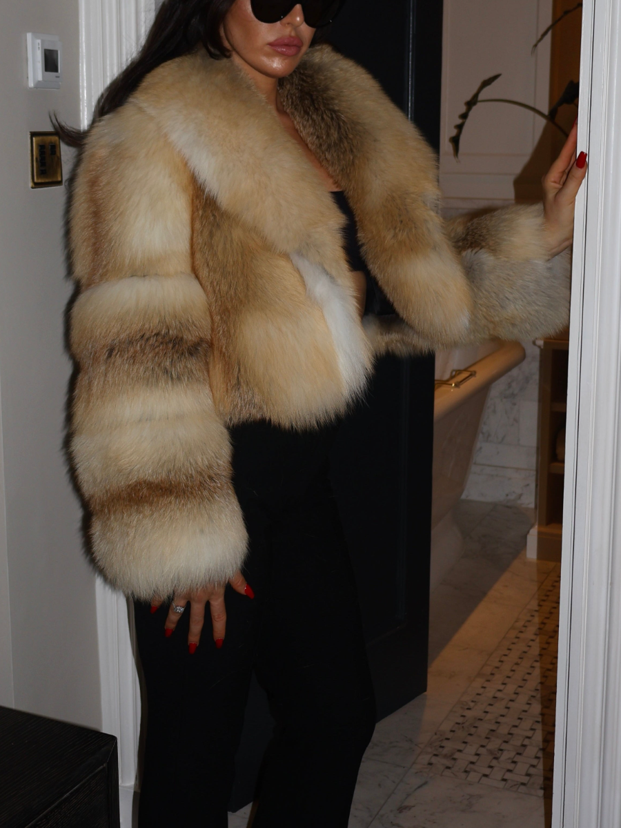 Beige Ombré Faux Fur Cropped Coat | US Free Shipping