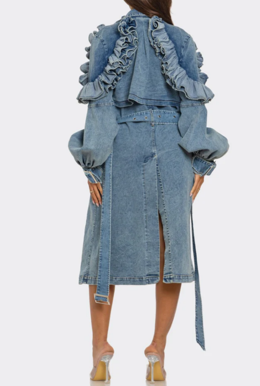 Chic Ruffled Denim Coat