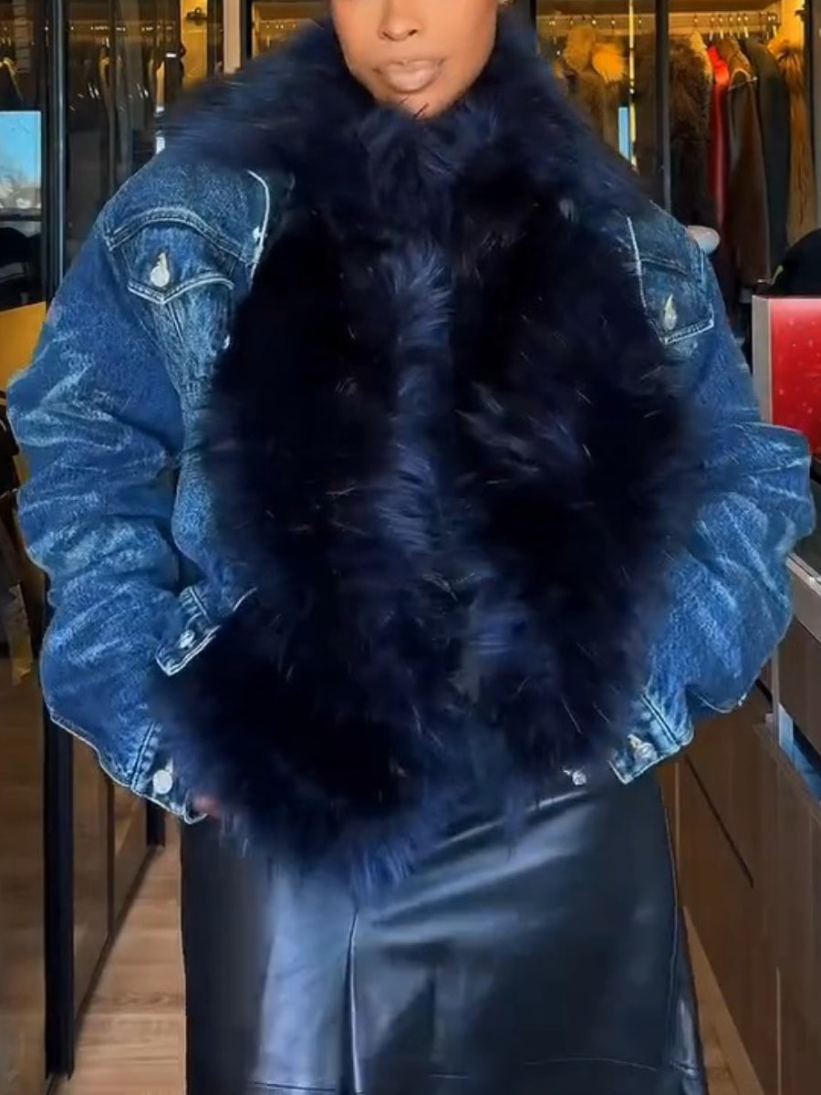 Fab Faux Fur Denim Jacket | US Free Shipping