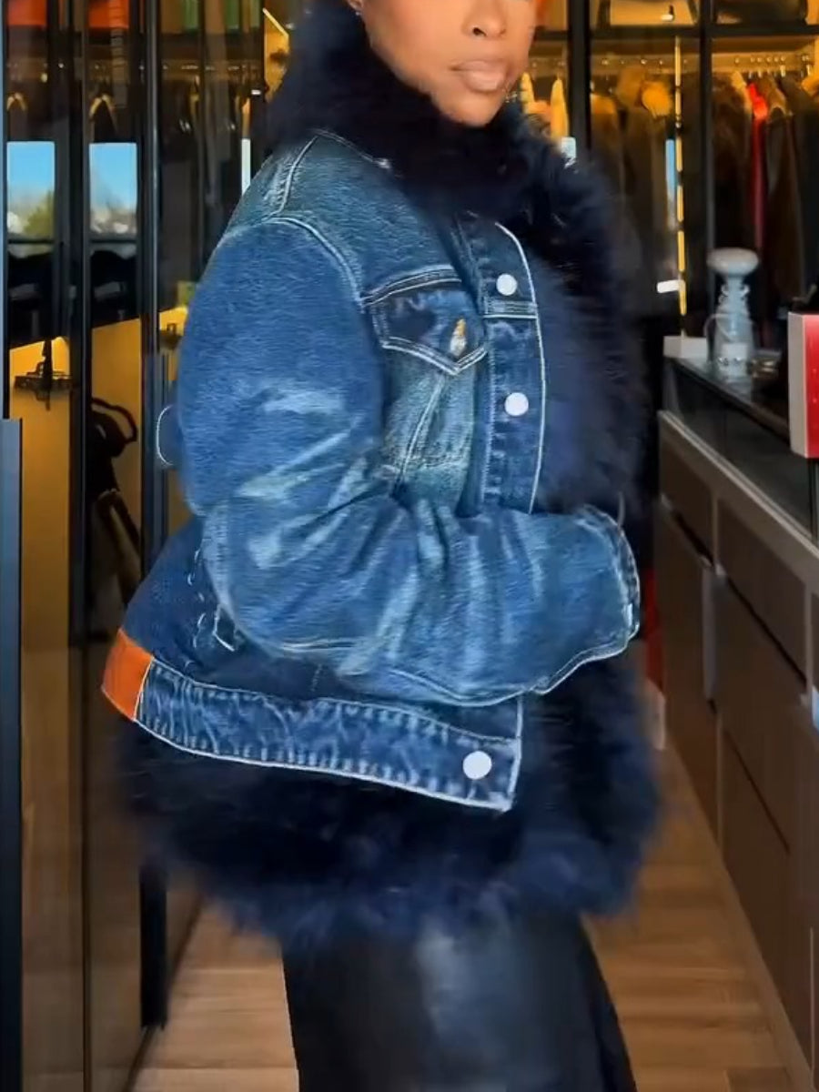 Fab Faux Fur Denim Jacket | US Free Shipping