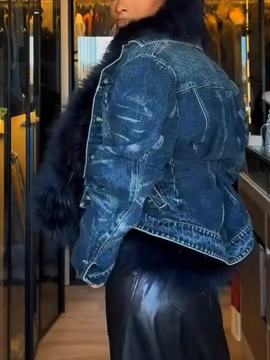 Fab Faux Fur Denim Jacket | US Free Shipping