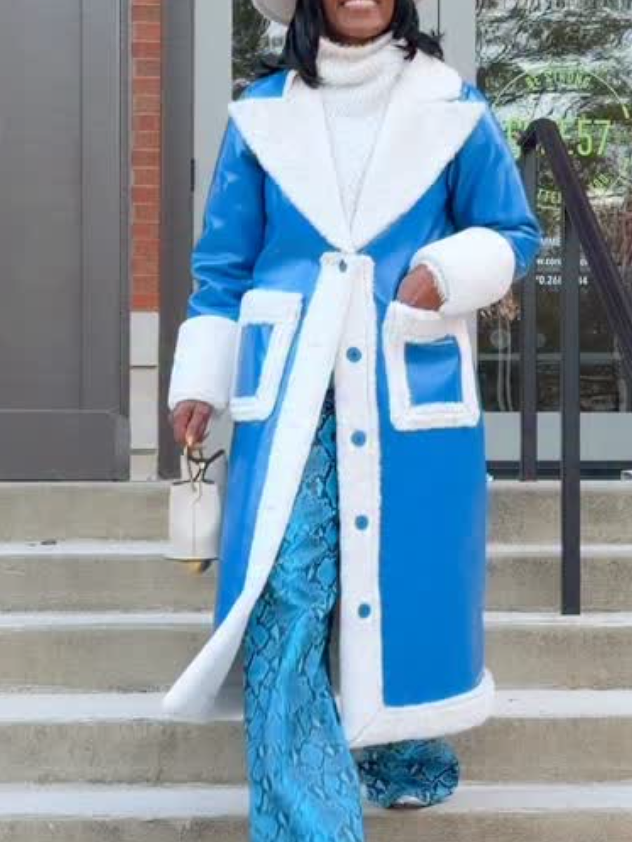 Patent Leather Plush-Trim Coat