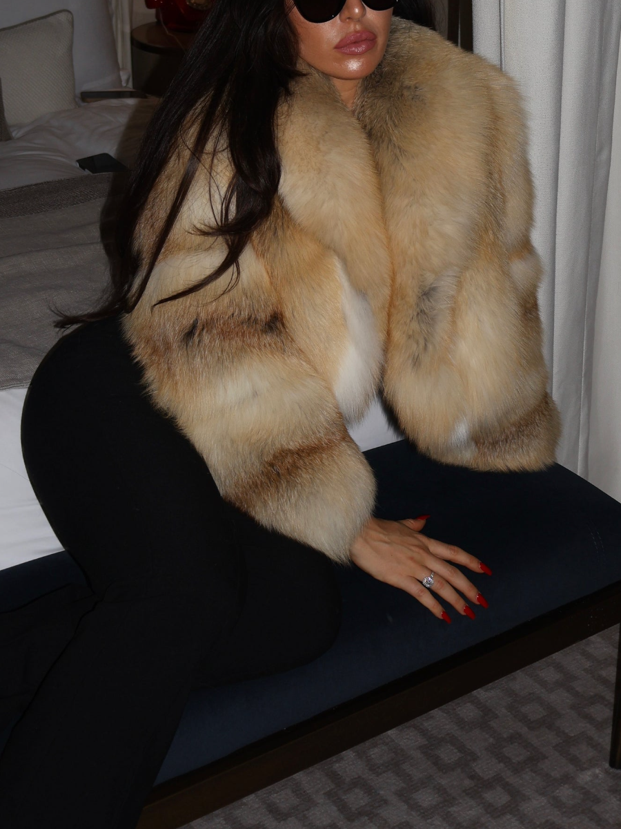 Beige Ombré Faux Fur Cropped Coat | US Free Shipping